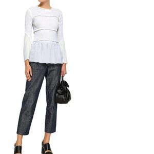 3.1 PHILLIP LIM White Crepe Silk Frill Peplum Top 2